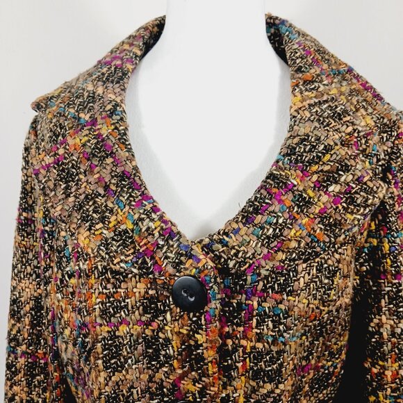 Dialogue SZ 14 Tweed Jacket Long Sleeve Button Front Brown/Green/Burgundy/Cream - Picture 6 of 16